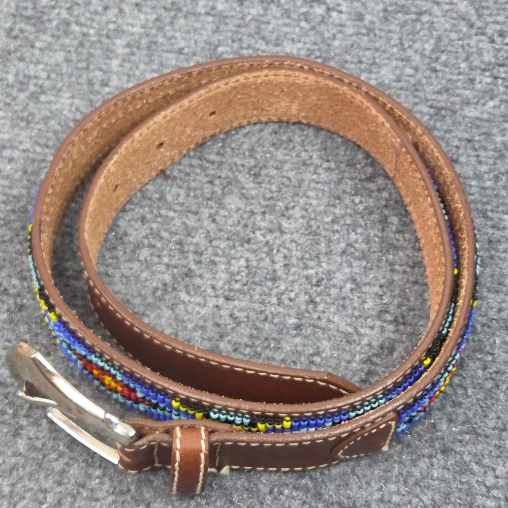 Vintage Wilsons Leather Belt Men 32 Brown Beaded Southwestern Western H2005 Boho